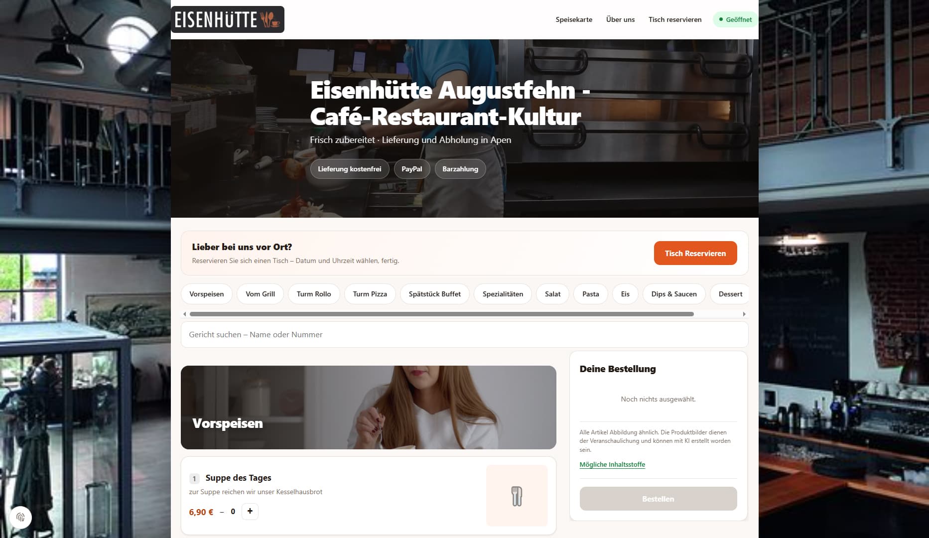 Bestellshop eines Bistrio-Kunden im Browser, Ansicht aus der Demo