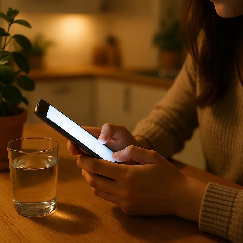 Gast bestellt am Küchentisch mit dem Smartphone